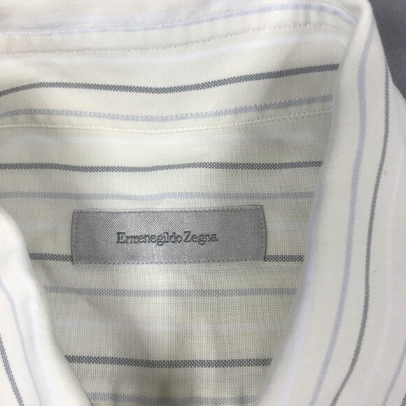 Ermenegildo Zegna Shirt Mens XL White Blue Stripe Long Sleeve Button Up Dress - Picture 2 of 11